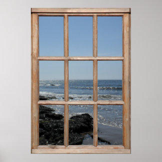 Sparkling Waves on Beach View from a Window Poster