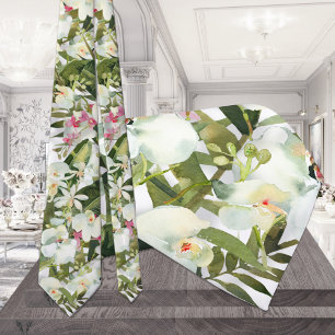 Sparkling White Orchid Wedding Tropical Neck Tie