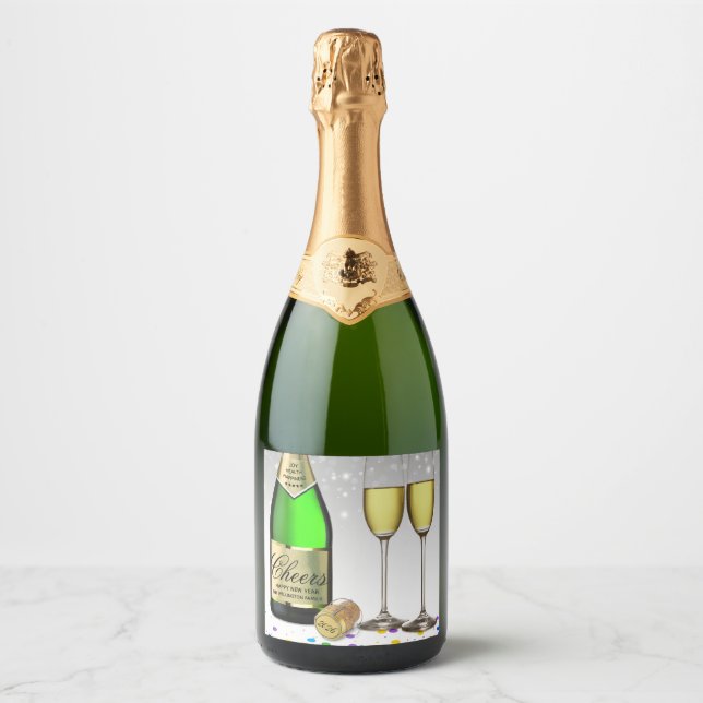 Sparkling Wine Bottle Happy New Year 2025  Sparkling Wine Label (Front)