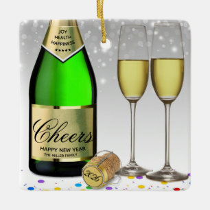 Sparkling Wine Bottle Happy New Year 2026 Ceramic Ornament