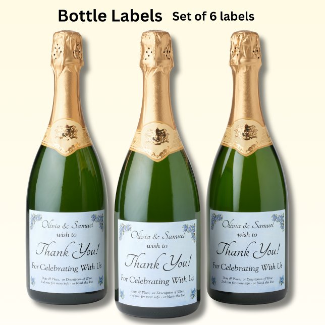 Sparkling Wine Bottle Labels - Blue Peony Wedding (Creator Uploaded)