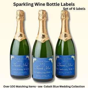 Sparkling Wine Bottle Labels, Cobalt Blue & White  Label
