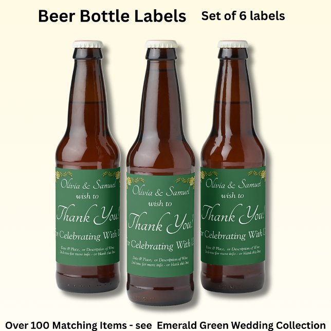 Sparkling Wine Bottle Labels, Emerald Green & Gold Beer Bottle Label (Creator Uploaded)