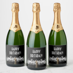 Sparkling Wine Bubbles on Black Personalized Label