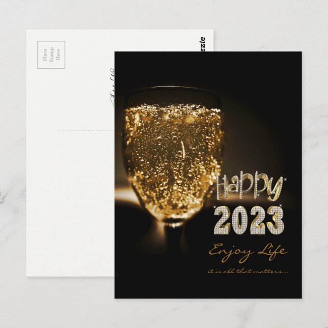 Sparkling Wine Champagne Inspirational Happy 2023 Postcard (Front/Back)
