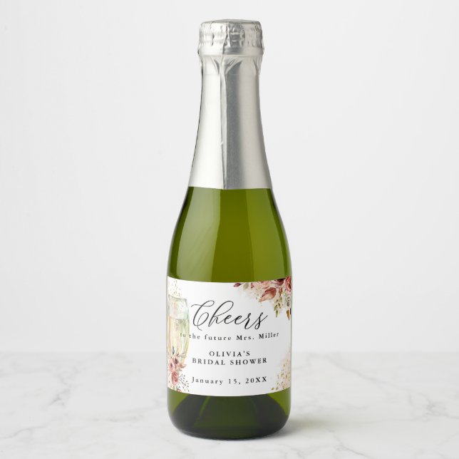 Sparkling Wine Glass Rust and Gold Bridal Shower Label (Front)