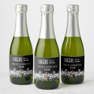 Sparkling Wine on Black Party Favour Mini Label