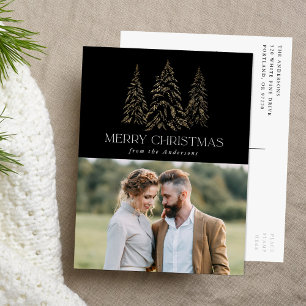 Sparkling Winter Pine Black Merry Christmas Photo Holiday Postcard