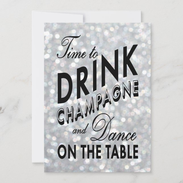 Sparkly 21 Birthday Invite Time to Drink Champagne (Front)