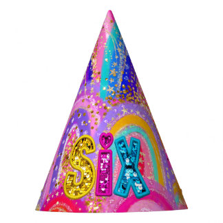 Sparkly 6th Rainbow Sequin Gold Glitter Maximalist Party Hat