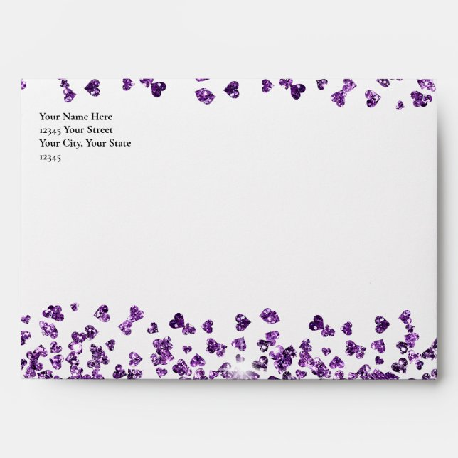Sparkly Amethyst Glitter Hearts Envelope (Front)