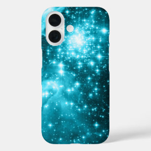 Sparkly Aqua and Teal Celestial Stars iPhone 16 Case