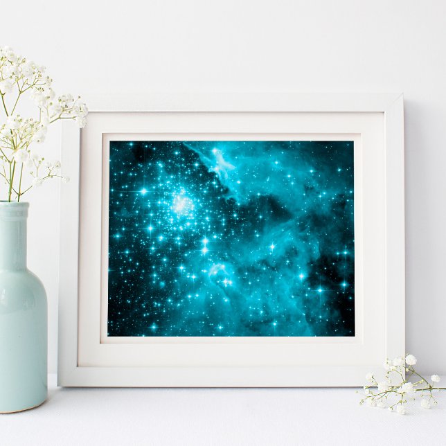 Sparkly Aqua and Teal Celestial Stars Poster (Sparkly Aqua and Teal Celestial Stars Poster)