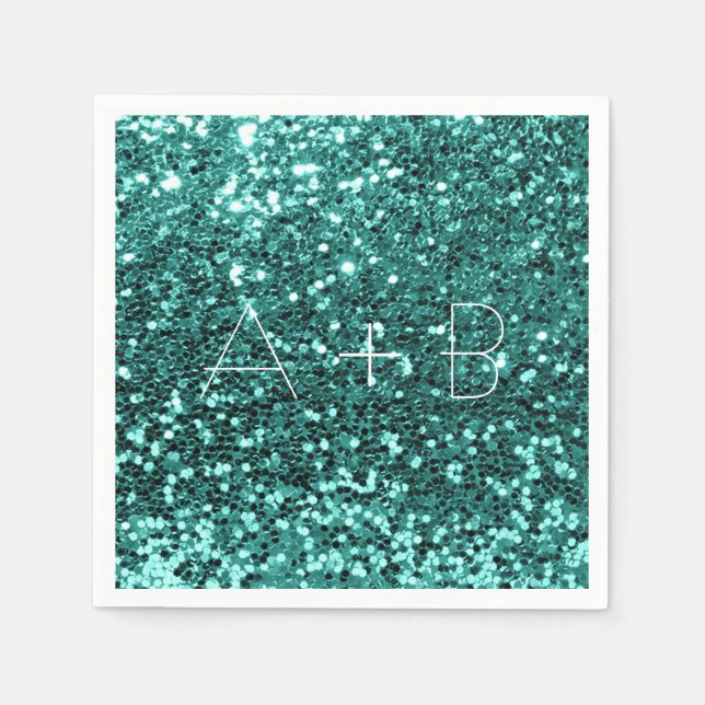 Sparkly Aqua Teal Mint Sequin Sparkly Glitter Napkin (Front)