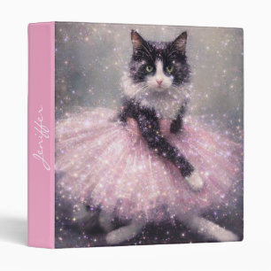 Sparkly Ballerina Cat in Pink Tutu Binder