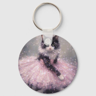 Sparkly Ballerina Cat in Pink Tutu Keychain