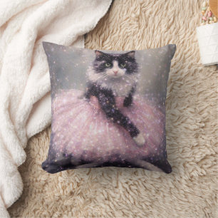 Sparkly Ballerina Cat in Pink Tutu Throw Pillow