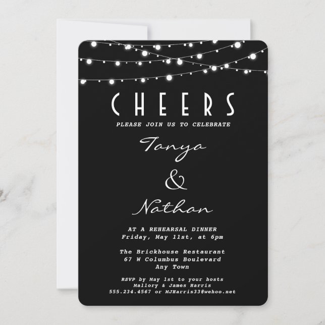 Sparkly Black Elegant Rehearsal Dinner Invitation (Front)