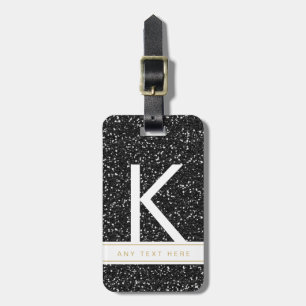 Sparkly Black Glitter Monogrammed Initial Luggage Tag