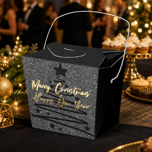 Sparkly Black Gold Merry Christmas Happy New Year Favor Box