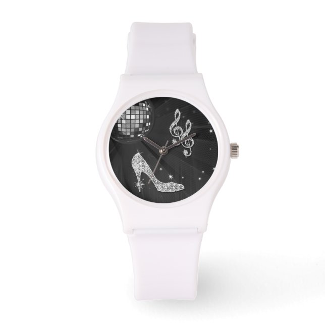 Sparkly Black Music Note & Stiletto Heel Watch (Front)