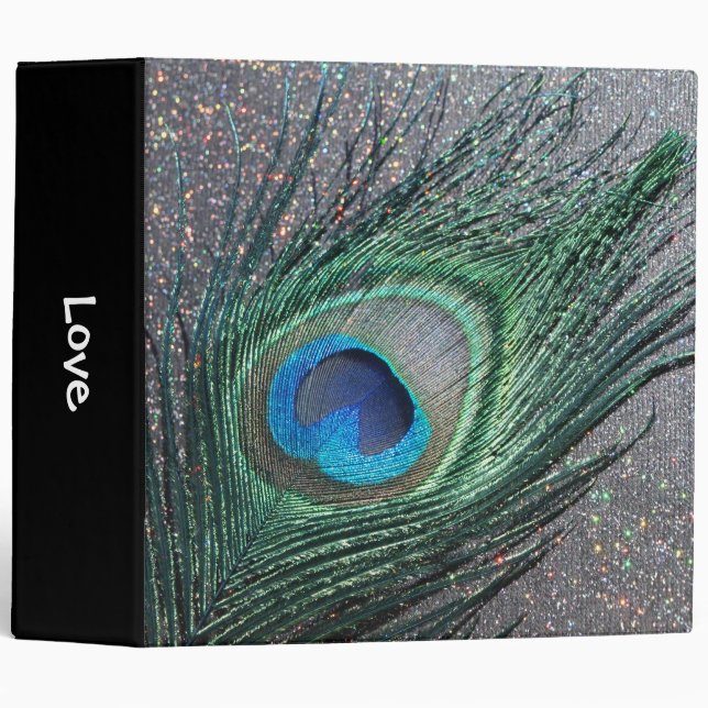 Sparkly Black Peacock Feather Still Life Binder (Front/Spine)