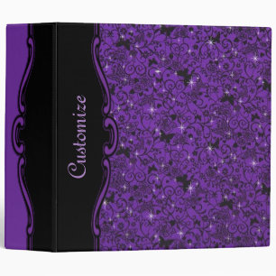 Sparkly Black & Purple Butterfly Floral Binder