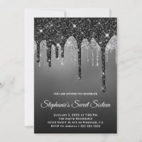 Sparkly Black Silver Glitter Grey Ombre Sweet 16
