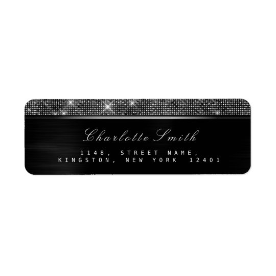 Sparkly Black White Luxury Silver RSVP Metallic Return Address Label