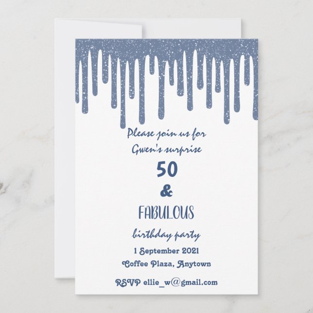 Sparkly Blue Dripping Wax Fiftieth Birthday Invitation (Front)