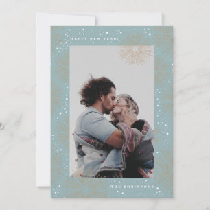 Sparkly Blue Fireworks New Years Photo Card