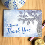 Sparkly Blue Silver Glitter Bat Mitzvah Thank You<br><div class="desc">Light blue sincere thank you card with a glittery silver tree is a beautiful addition to the Blue and Yellow Tree Bat Mitzvah Set with beautifully coordinated invitations and envelopes with sparkles and glitter details.</div>