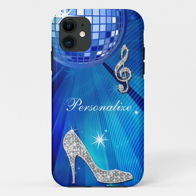 Sparkly Blue/silver Music Note & Stiletto Heel Case-Mate iPhone Case (Back)