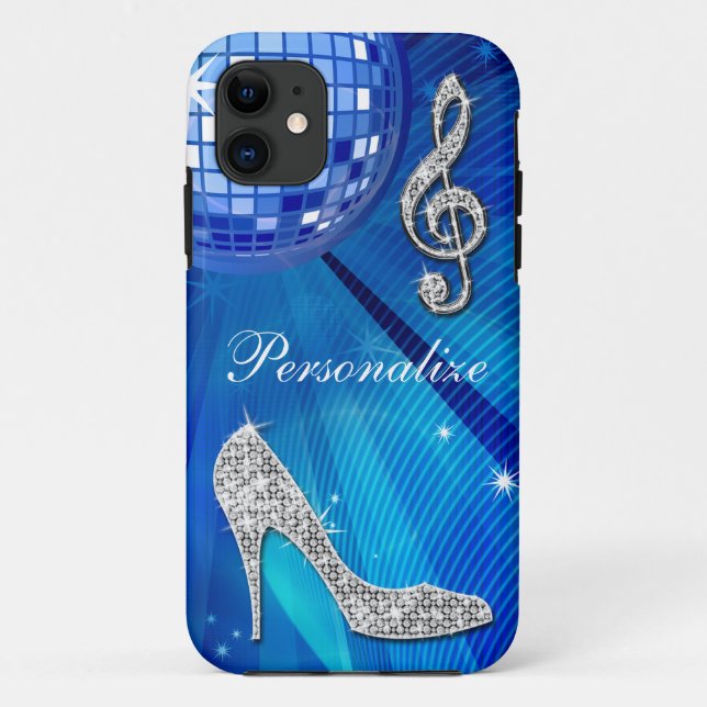 Sparkly Blue/silver Music Note & Stiletto Heel Case-Mate iPhone Case (Back)