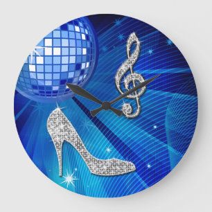 Sparkly Blue/silver Music Note & Stiletto Heel Large Clock