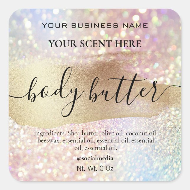 Sparkly Body Butter Labels Holographic And Gold (Front)