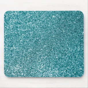 Sparkly Bokeh Faux Teal Glitter Mouse Pad