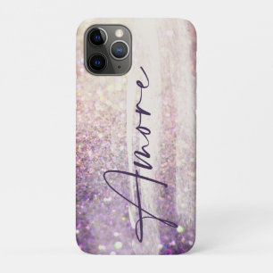 Sparkly bokeh glitter pink purple amore love iPhone 11 pro case
