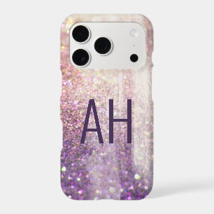 Sparkly bokeh glitter pink purple initials