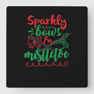 Sparkly bows and mistletoe-01 square wall clock