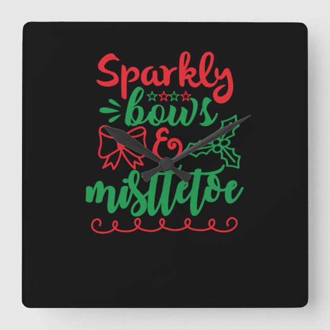 Sparkly bows and mistletoe-01 square wall clock (Front)