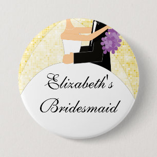 Sparkly Bride Bridesmaid  Button / Pin Yellow