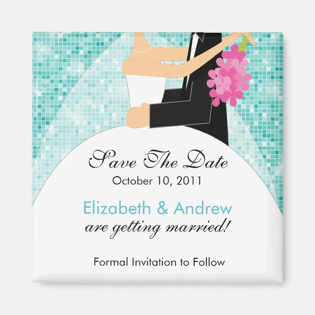 Sparkly Bride Groom Save The Date Magnet (Front)