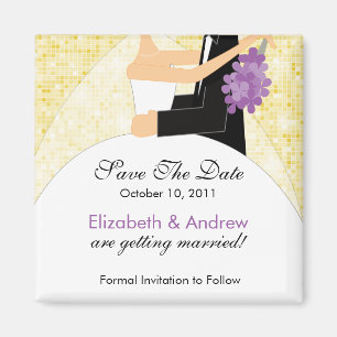 Sparkly Bride Groom Save The Date Magnet