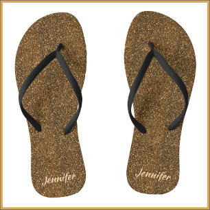 Sparkly Bronze Glitter Flip Flops