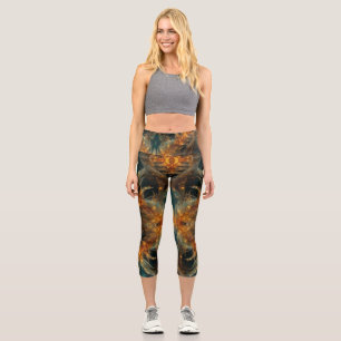 Sparkly brown feathers capri leggings