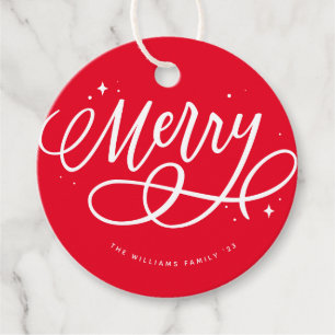 Sparkly Bubbly Script Merry Holiday Favour Tags