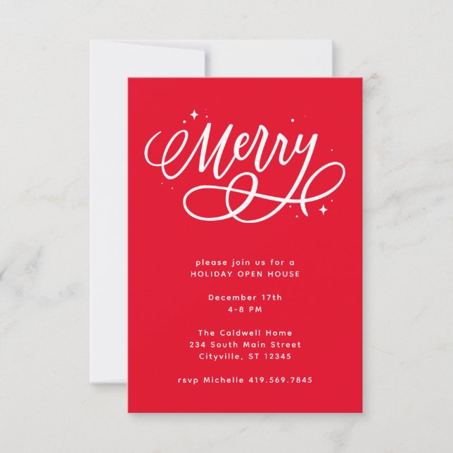 Sparkly Bubbly Script Merry Holiday Invitation (Front)