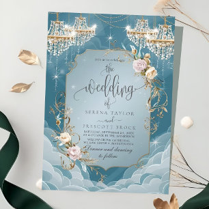 Sparkly Chandelier Floral Lavish Wedding Invitation