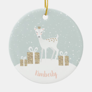 Sparkly Christmas Deer Ceramic Ornament